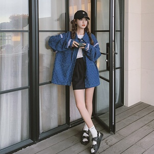 港风复古设计感牛仔外套女2025年春季新款小个子宽松显瘦短款上衣图片