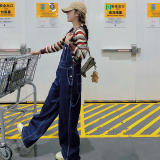 工装裤背带裤短裤中腰磨毛牛仔裤秋季时尚阔腿裤连体春秋显瘦直筒，女装短外套，婷丫丫