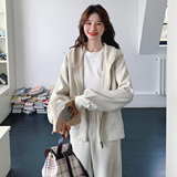 现货215-24029-P175简约连帽卫衣套装上下件两件套（控258），女装短外套，婷丫丫