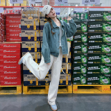 美式chic复古蓝色牛仔外套女2025春秋独特漂亮休闲超好看夹克上衣，女装短外套，婷丫丫