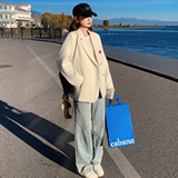 米白色休闲西服外套女春秋2025新款韩系小众设计感小个子西服，女装西装，婷丫丫