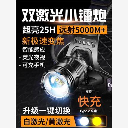正品德国进口精工头戴式强光头灯充电激光超亮手电筒夜钓鱼户外照