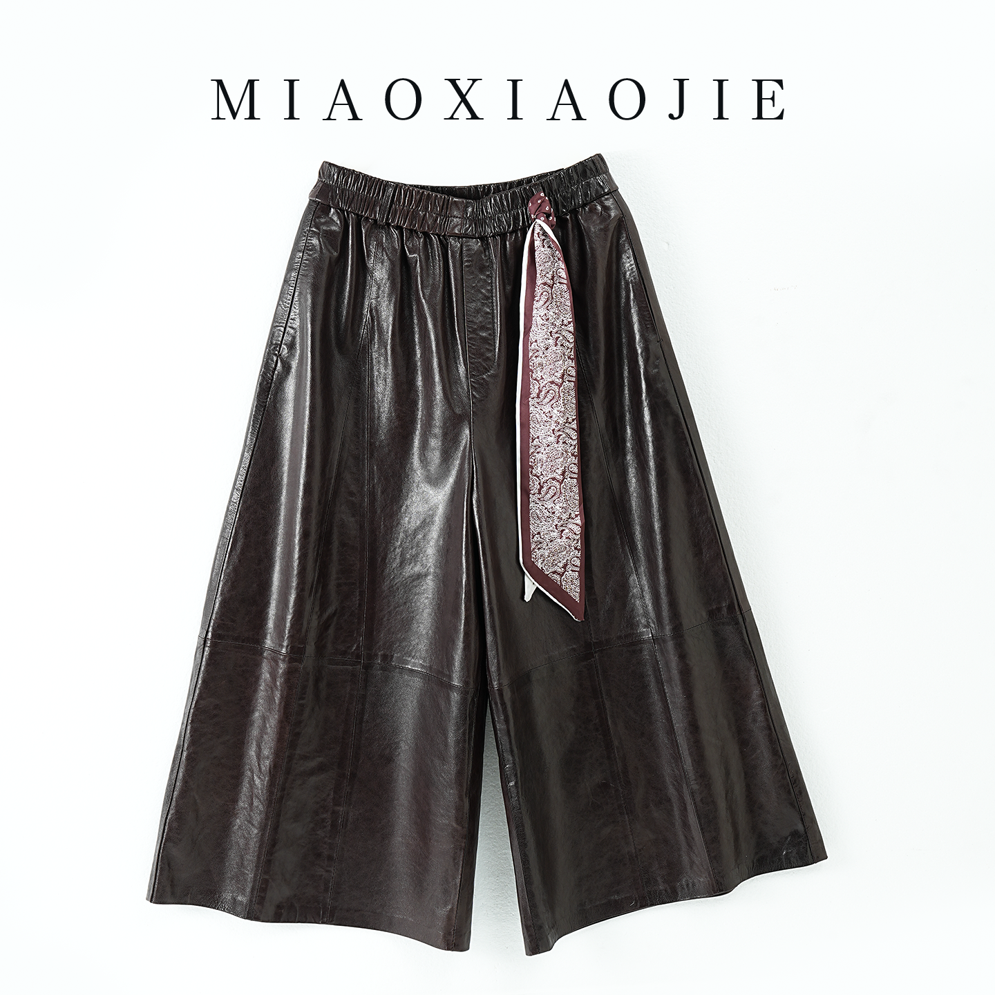 时髦穿搭丝带油蜡小羊皮真皮皮裤