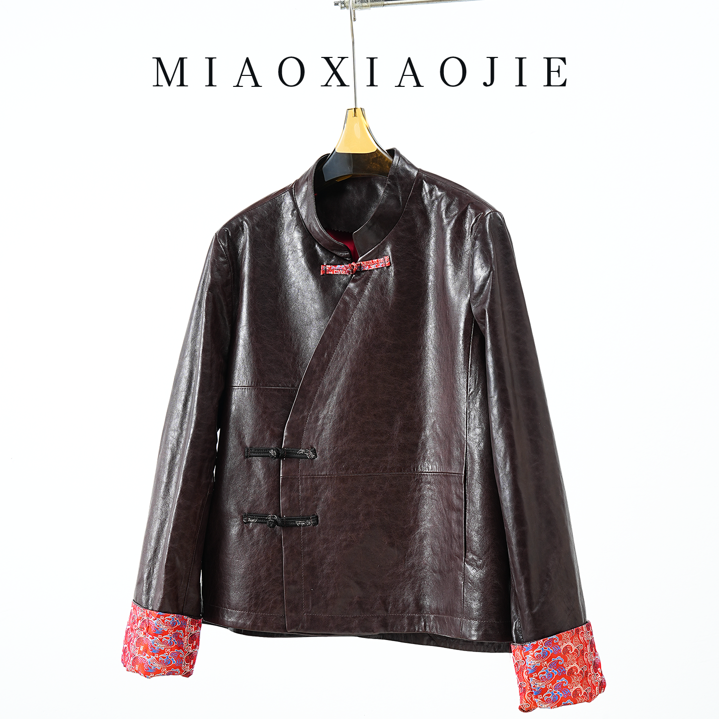 国风新中式盘扣拼红色绵羊皮皮衣女2026春新款短款真皮外套欧货,女装/女士精品,皮衣,淘宝优惠券,粉丝福利购,淘宝优惠卷