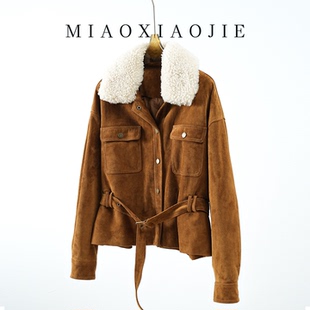 羊羔毛领羊皮反绒皮羽绒服2025新款 真皮皮衣加厚鹅绒皮夹克外套女