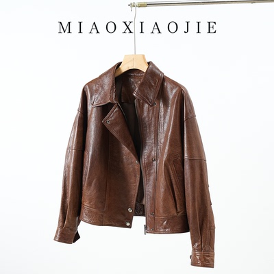 羊皮休闲真皮机车短款皮衣外套女
