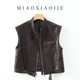欧洲站高级感立领真皮马甲女士绵羊皮背心坎肩机车马夹短外套