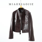 欧洲站高端油蜡羊皮真皮皮衣女短款 小个子皮夹克外套 2026春秋新款
