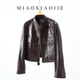 欧洲站高端油蜡羊皮真皮皮衣女短款 2026春秋新款 小个子皮夹克外套