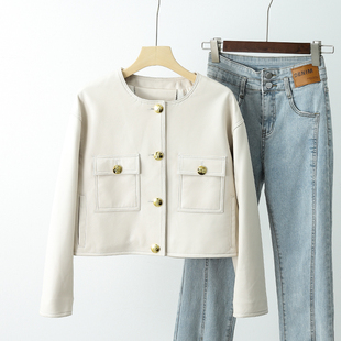 绵羊皮真皮小皮衣女短款 真皮外套小个子机车皮夹克欧洲站新款