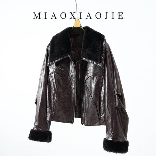 羊皮毛一体毛领真皮羽绒服女鹅绒