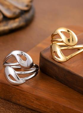 欧美小众设计不规则交叉戒指