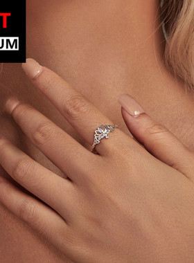 跨境百搭饰品跨境爆款纯银s925夏季清新莲花戒指镀白金指环饰品女