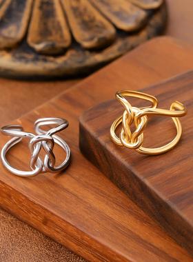 欧美风镂空打结不锈钢金戒