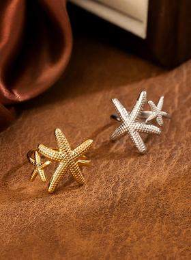 欧美风五角星几何开口戒指