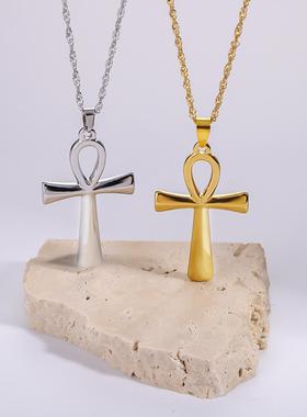 简约光面安卡十字架钛钢男吊坠