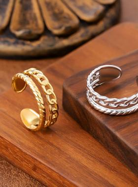 欧美镂空扭曲链条戒指女