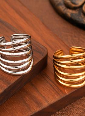 欧美钛钢轻奢镀金开口戒指