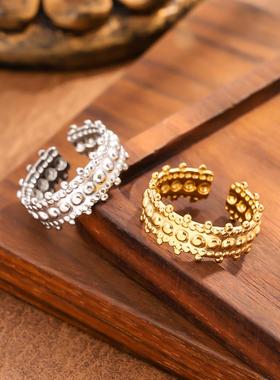 欧美复古钛钢开口戒指轻奢款