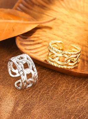 不掉色不锈钢高级感开口戒指