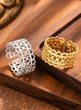 几何爱心环抱不规则不锈钢戒指