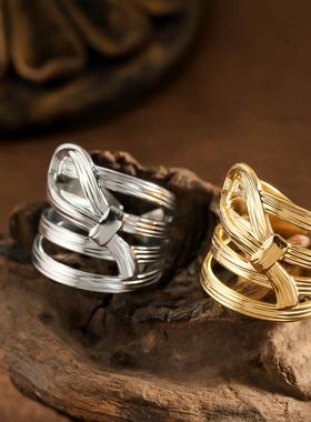 银色拉丝蝴蝶结开口戒指女款