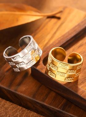 个性宽面珠点复古戒指女款