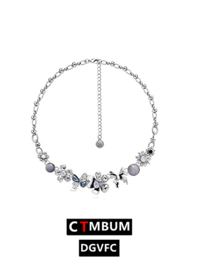 田园风蝴蝶花朵滴油项链女时尚轻