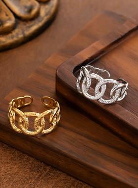 不锈钢镂空交叉可调节戒指