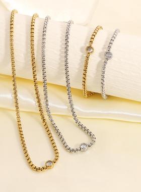 欧美小众镀金镶钻手链项链套