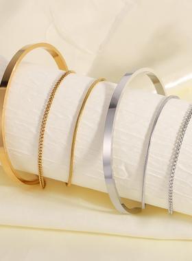 欧美风不锈钢叠戴手链套装