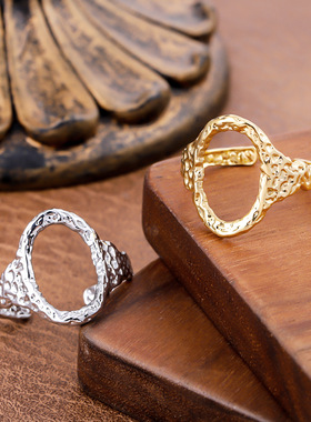 欧美嘻哈不锈钢锤纹戒指