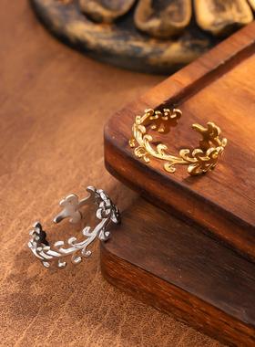 不锈钢轻奢叶纹可调戒指