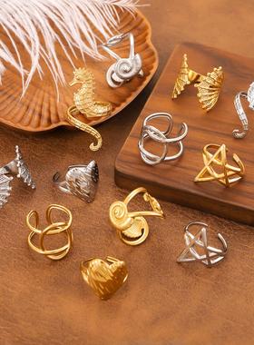 不锈钢海马开口戒指高级感