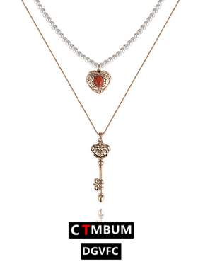 复古锁芯珍珠项链女双层叠戴高级