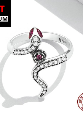 艾芙乐原创纯银戒指女灵蛇与玫瑰