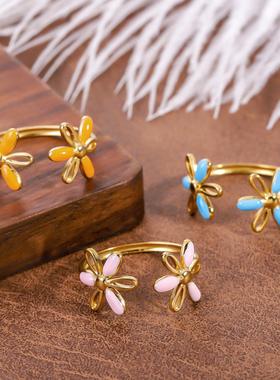 欧美滴油花朵开口戒指镀金