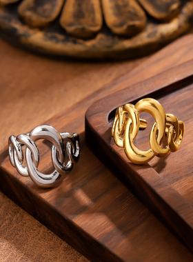 轻奢环扣开口镀金女戒指