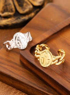 欧美油压人像钛钢女士戒指