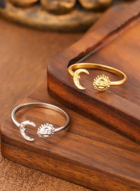 星星月亮心形情侣戒指组合