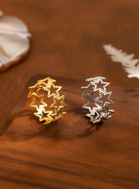 欧美风不锈钢镂空星星戒指