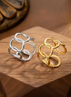 不掉色钛钢小众设计感戒指