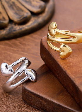 跨境不锈钢镀金爱心戒指