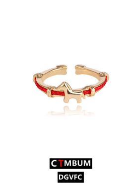 精致马上有钱红绳戒指女轻奢时尚