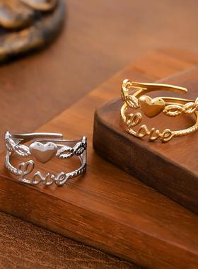 欧美爱心形钛钢开口戒指字母love可爱时尚设计感指环百搭气质首饰