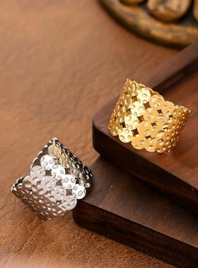 欧美宽版不锈钢几何戒指