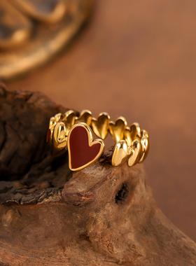 欧美爱心戒指镀金可调指环