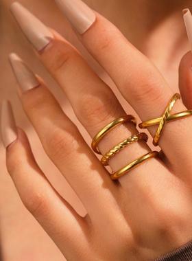 不锈钢简约钛钢开口戒指女款