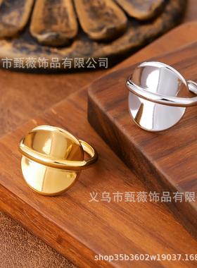 欧美简约光面钛钢几何女戒