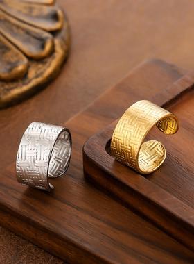 ins风镀金开口钛钢女戒